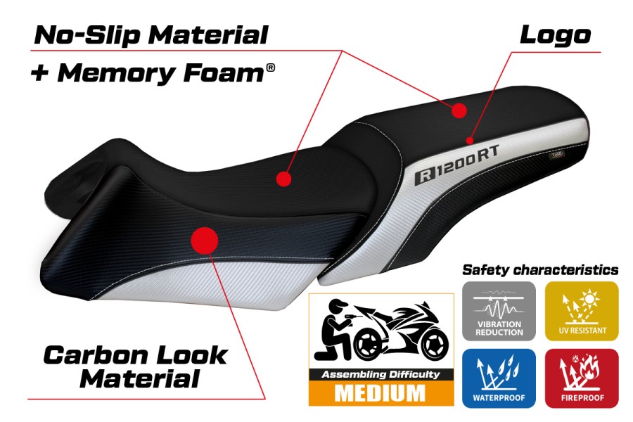 Funda de asiento compatible BMW R 1200 RT (06-13) modelo Roberto comfort system