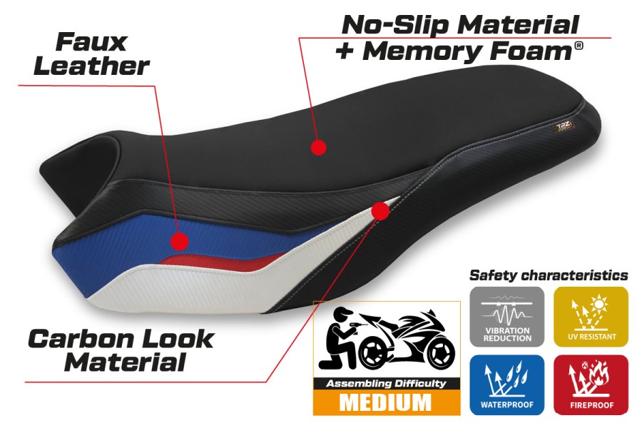 Funda de asiento compatible con BMW R 1200/1250 GS Rallye (17-22) modelo Iasi comfort system