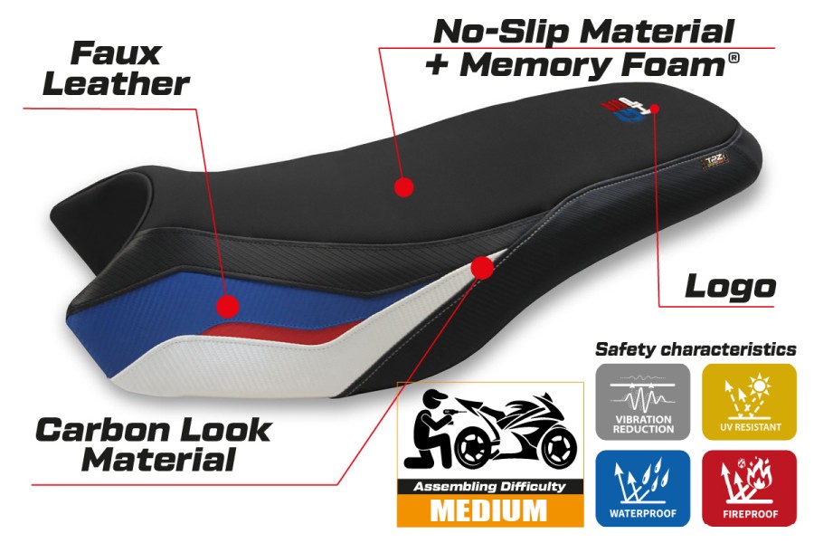 Funda de asiento compatible con BMW R 1200/1250 GS Rallye (17-22) modelo Iasi comfort system