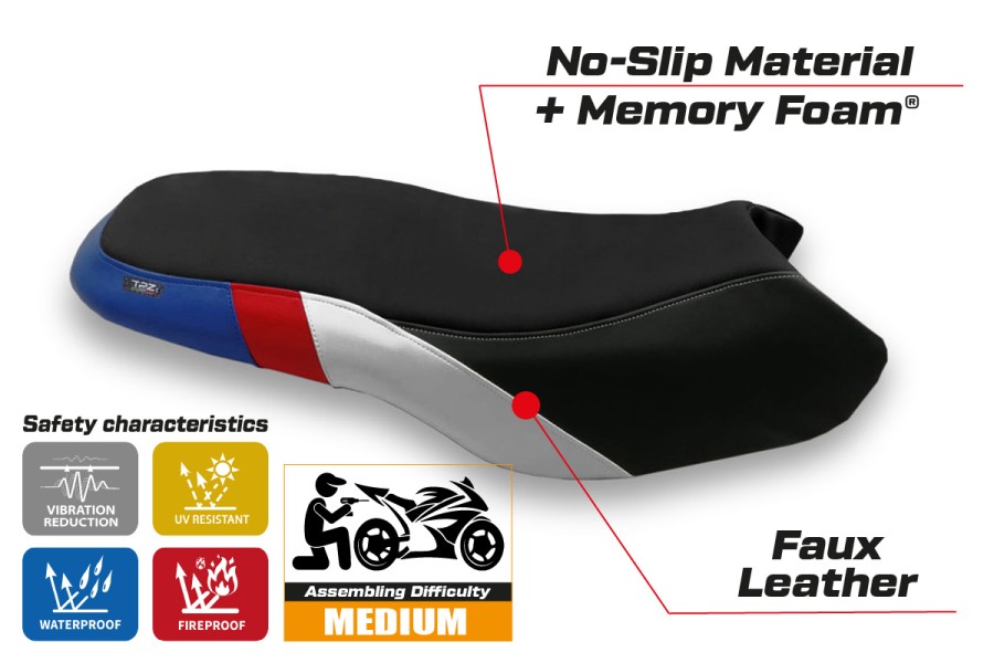 Funda de asiento compatible con BMW R 1200/1250 GS Rallye (17-22) modelo Favria comfort system