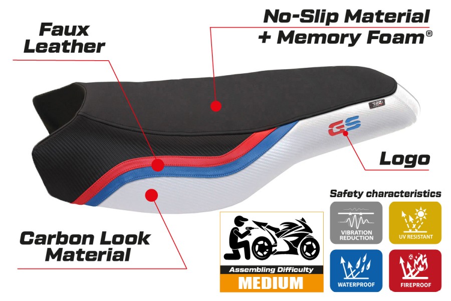 Housse de selle compatible BMW R 1200/1250 GS Rallye (17-22) modèle Bonn 2 comfort system
