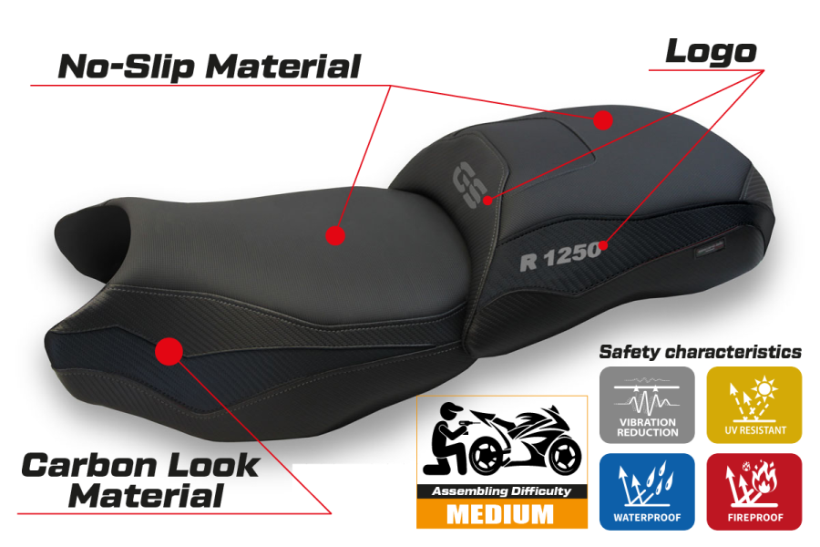 Funda de asiento compatible BMW R 1250 GS (19-22) modelo Jachal comfort system