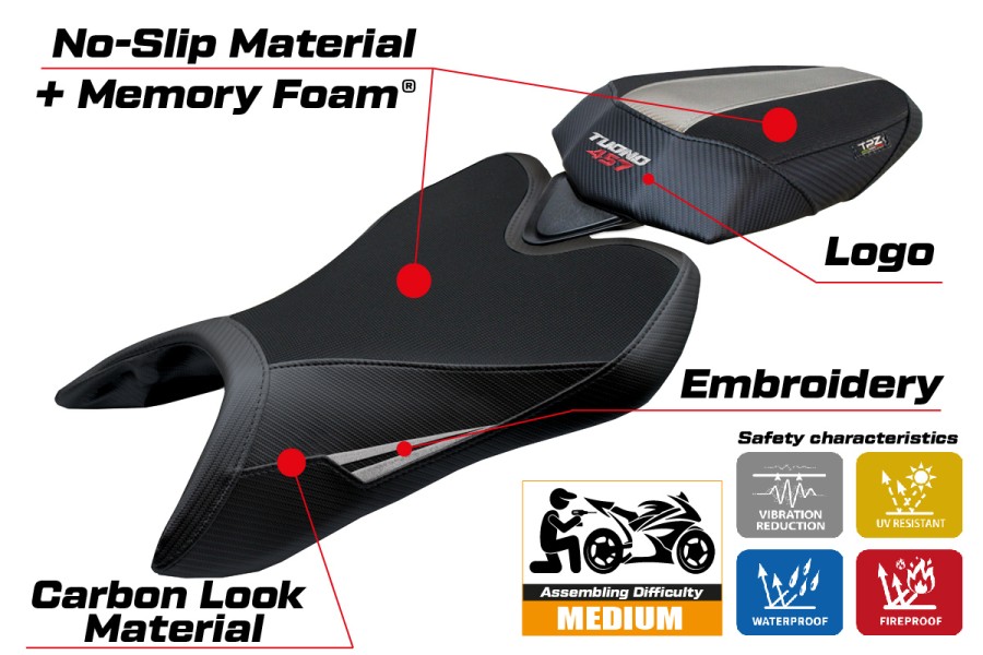 Funda de asiento compatible - Aprilia Tuono 457 2025-2026 - mod Vignesh Comfort System