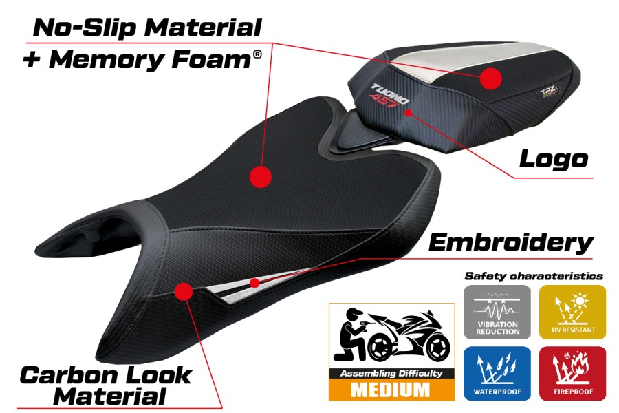 Housse de selle compatible - Aprilia Tuono 457 2025-2026 - mod Vignesh Comfort System