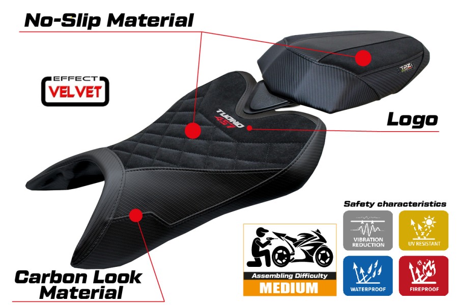 Rivestimento sella compatibile - Aprilia Tuono 457 2025-2026 - mod Vignesh Velvet Special Edition