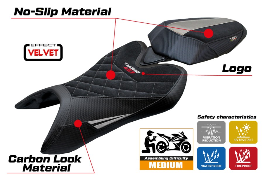 Funda de asiento compatible - Aprilia Tuono 457 2025-2026 - mod Vignesh Velvet Special Edition
