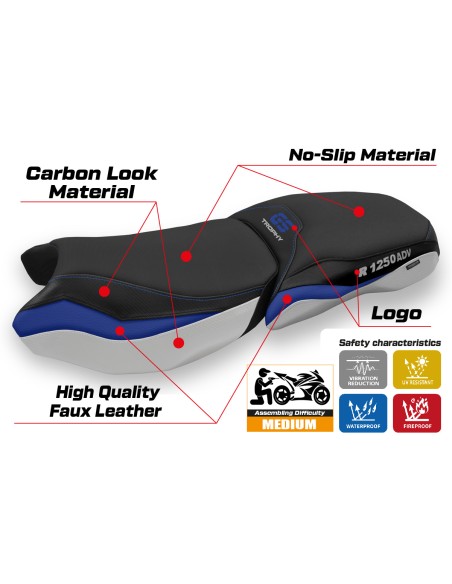 Funda de asiento compatible BMW R 1250 GS Adventure (19-22) modelo Mapello comfort system
