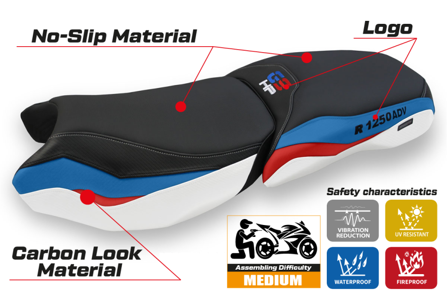 Funda de asiento compatible BMW R 1250 GS Adventure (19-22) modelo Racconigi comfort system