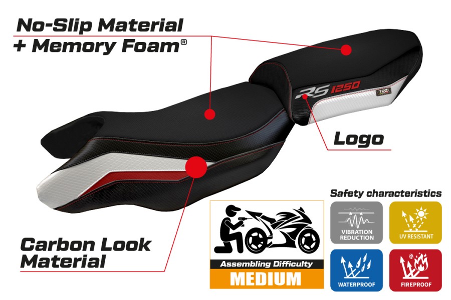 Funda de asiento compatible BMW R 1250 RS (20-22) modelo Blanco comfort system