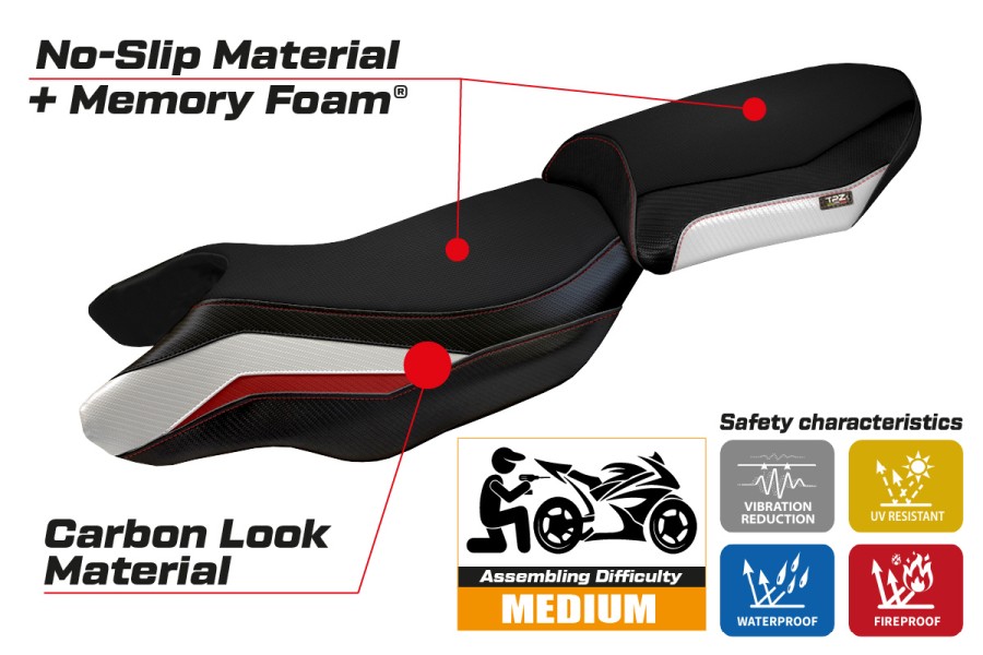 Housse de selle compatible BMW R 1250 RS (20-22) modèle Blanco comfort system