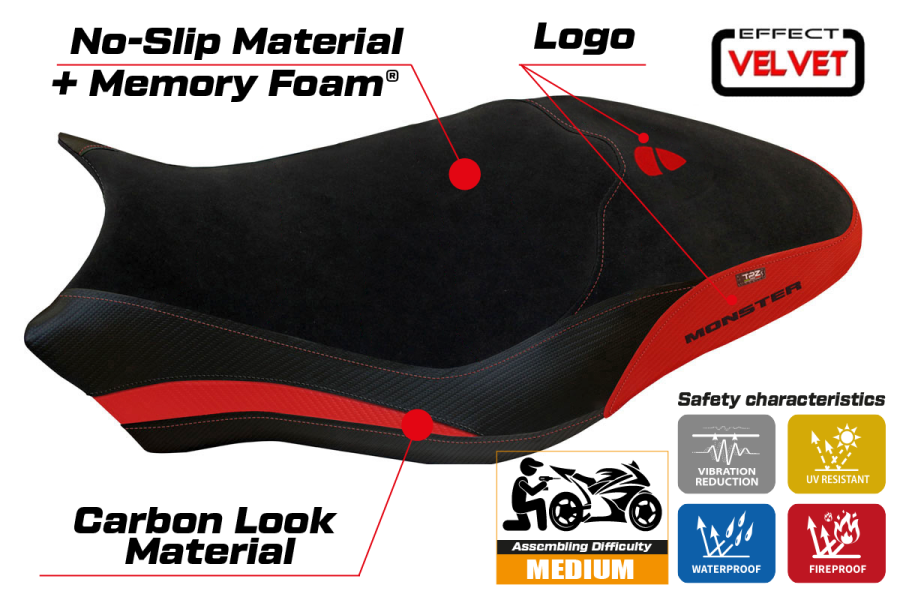 Sitzbezug kompatibel Ducati Monster 821/1200 (17-20) Modell Ovada 1 Velvet comfort system