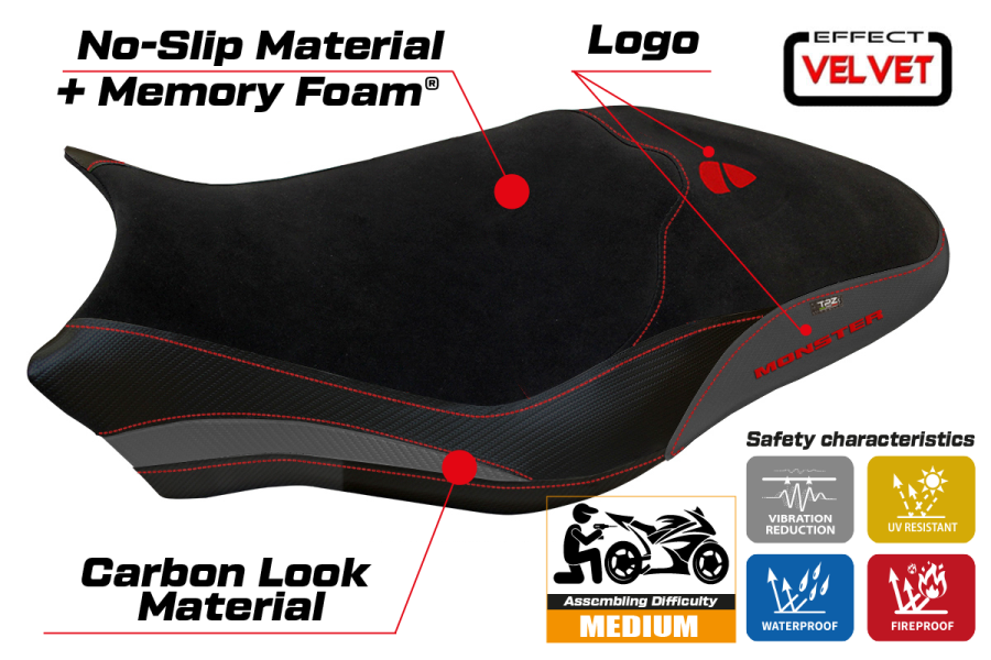 Rivestimento sella compatibile Ducati Monster 821 / 1200 (17-20) modello Ovada 1 Velvet comfort system