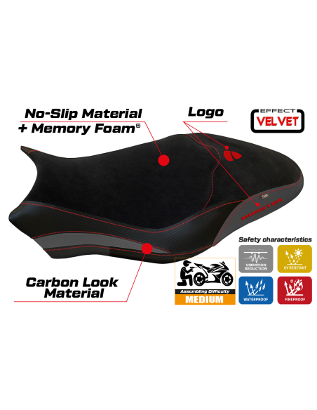 Rivestimento sella compatibile Ducati Monster 821 / 1200 (17-20) modello Ovada 1 Velvet comfort system