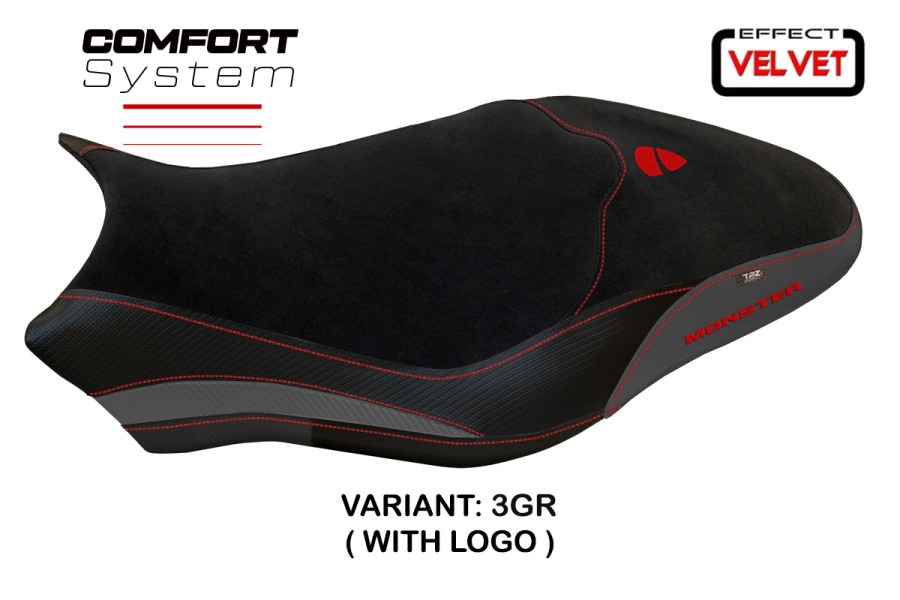 Rivestimento sella compatibile Ducati Monster 821 / 1200 (17-20) modello Ovada 1 Velvet comfort system