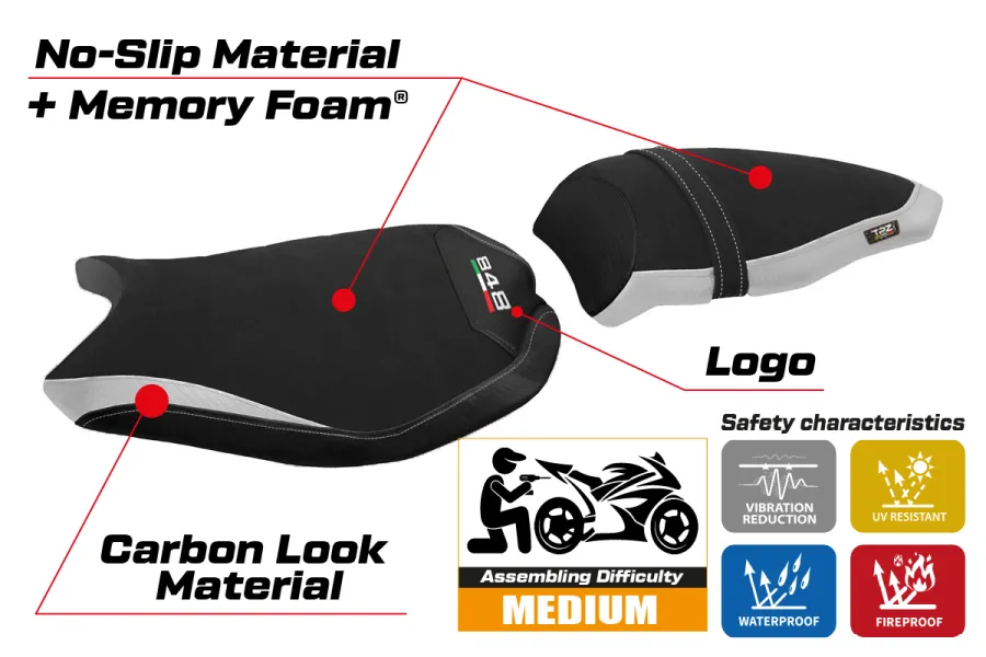 Housse de selle compatible Ducati 848/1098/1198 (07-13) modèle Cervia Velvet comfort system