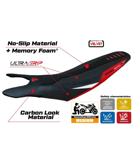 Housse de selle compatible - Ducati Hypermotard 698 Mono 2024-2026 - Mod Cairoli special Velvet Ultragrip Comfort System