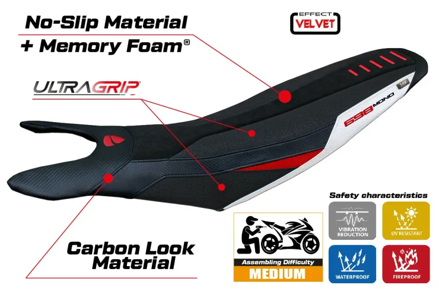Seat cover compatible - Ducati Hypermotard 698 Mono 2024-2026 - Mod Cairoli special Velvet Ultragrip Comfort System
