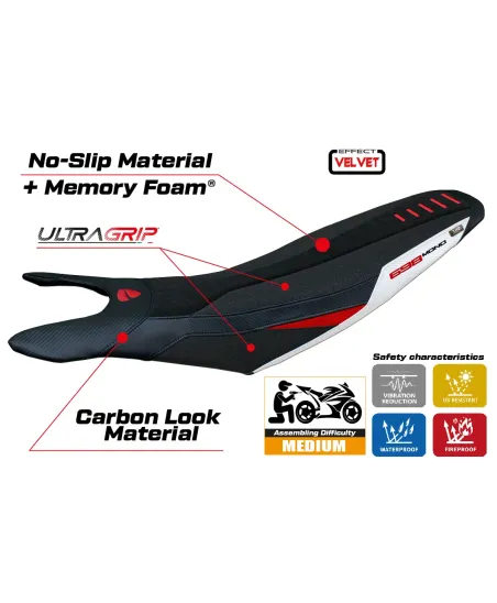 Rivestimento sella compatibile - Ducati Hypermotard 698 Mono 2024-2026 - Mod Cairoli special Velvet Ultragrip Comfort System