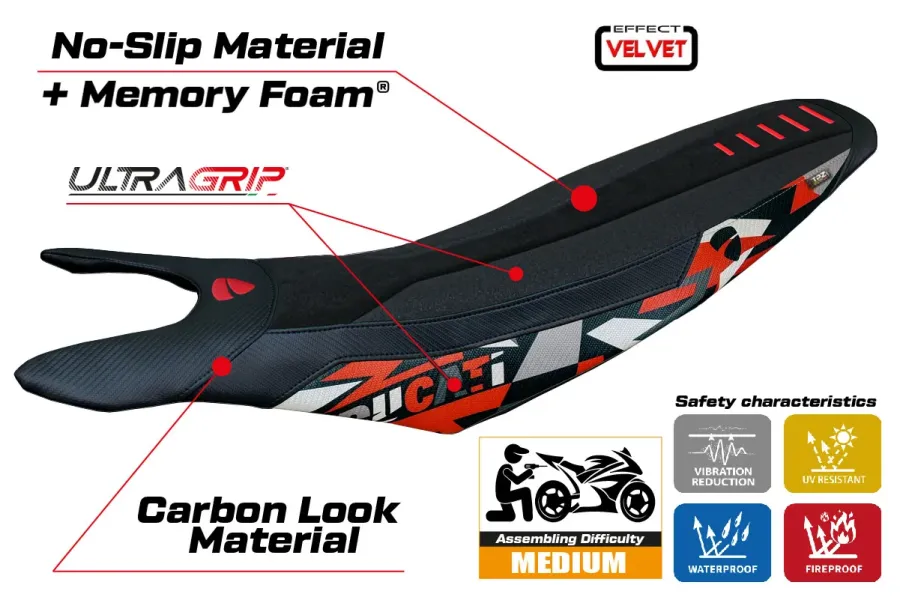 Seat cover compatible - Ducati Hypermotard 698 Mono 2024-2026 - Mod Cairoli special Velvet Ultragrip Comfort System