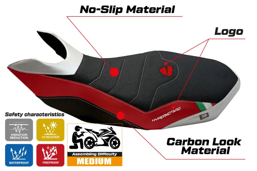 Housse de selle compatible - Ducati Hypermotard 796/1100/1100 EVO 2007 - 2012 - mod Ribe 2 Ultragrip