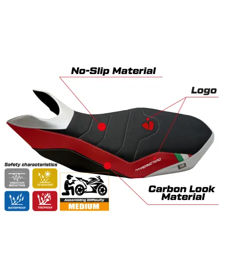 Housse de selle compatible - Ducati Hypermotard 796/1100/1100 EVO 2007 - 2012 - mod Ribe 2 Ultragrip