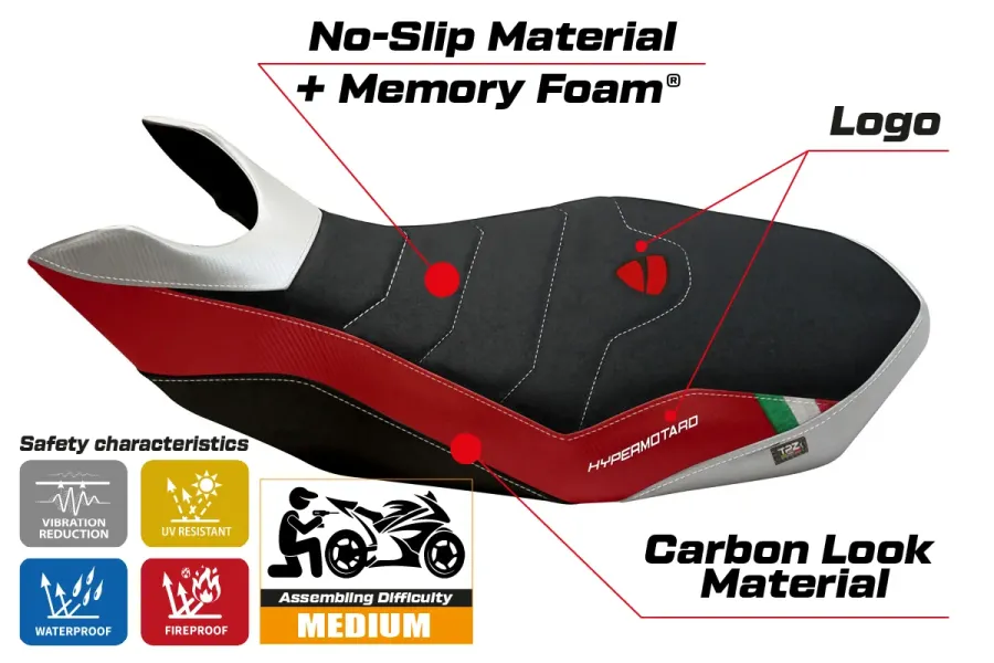 Rivestimento sella compatibile - Ducati Hypermotard 796 / 1100 / 1100 EVO 2007 - 2012 - mod Medea 2 Comfort System