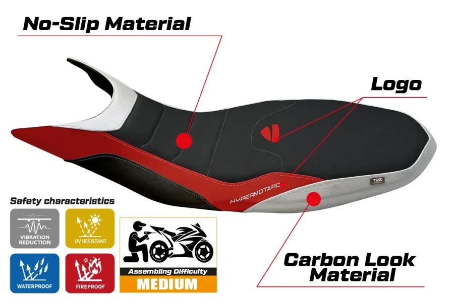 Seat cover compatible - Ducati Hypermotard 821 / 939 2013 - 2018 - mod Megara 1 Ultragrip