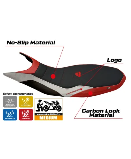 Sitzbezug kompatibel - Ducati Hypermotard 821/939 2013 - 2018 - mod Megara 1 Ultragrip
