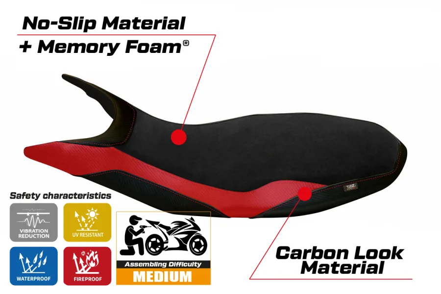 Funda de asiento compatible Ducati Hypermotard 821/939 (13-18) modelo Varna 1 comfort system Velvet