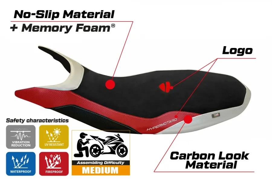 Housse de selle compatible - Ducati Hypermotard 821/939 2013 - 2018 - mod Varna 1 Velvet Comfort System