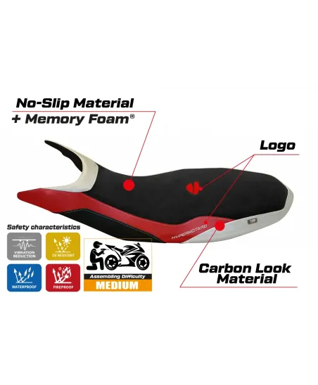 Housse de selle compatible - Ducati Hypermotard 821/939 2013 - 2018 - mod Varna 1 Velvet Comfort System