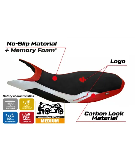 Housse de selle compatible - Ducati Hypermotard 821/939 2013 - 2018 - mod Varna 1 Velvet Comfort System
