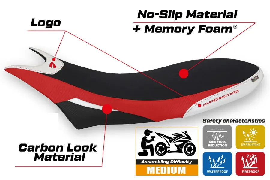 Funda de asiento compatible - Ducati Hypermotard 950 2019-2025 - mod Orlando 1 Comfort System