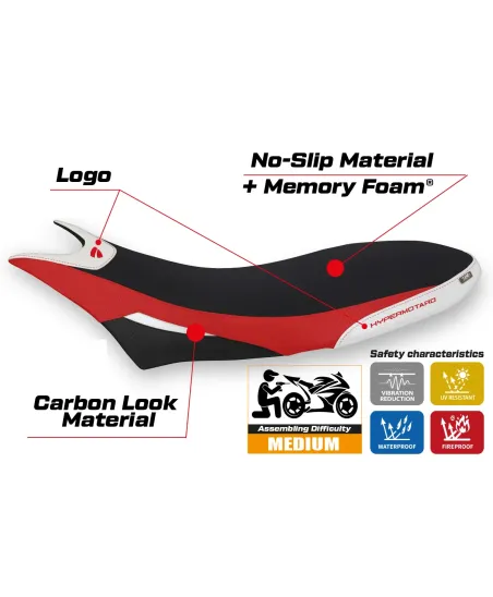 Seat cover compatible - Ducati Hypermotard 950 2019-2025 - mod Orlando 1 Comfort System