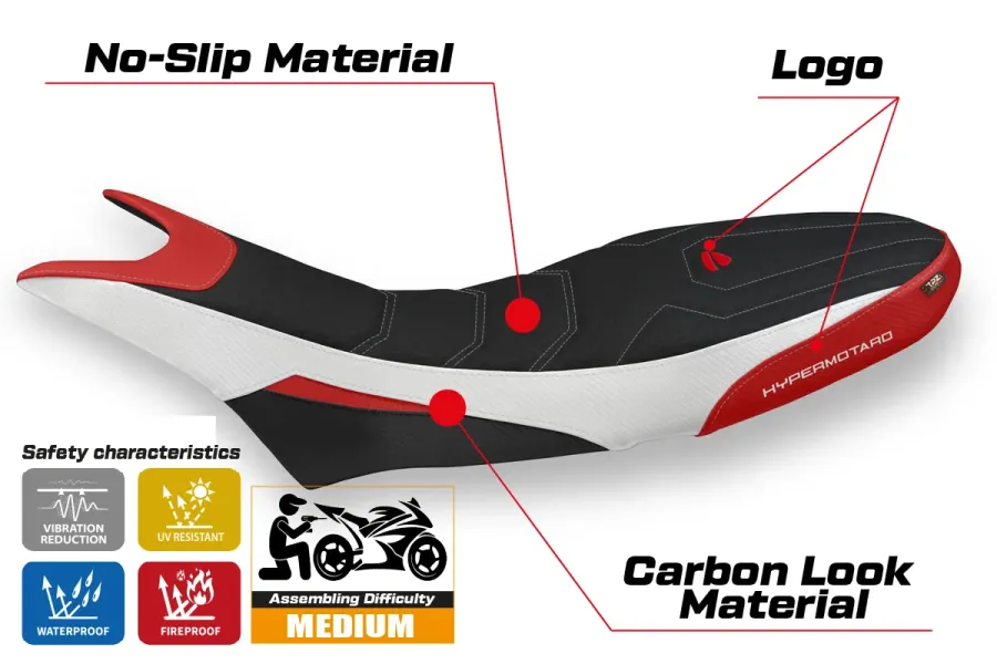 Seat cover compatible - Ducati Hypermotard 950 2019-2025 - mod Luna 1 Ultragrip