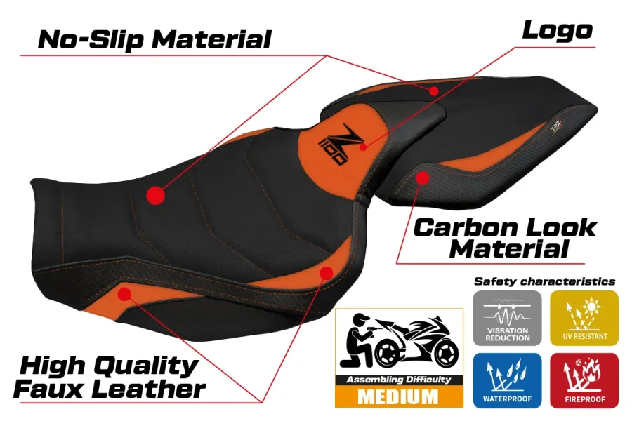 Housse de selle compatible - Kawasaki Z 1100 2026 - mod Sagat Ultragrip