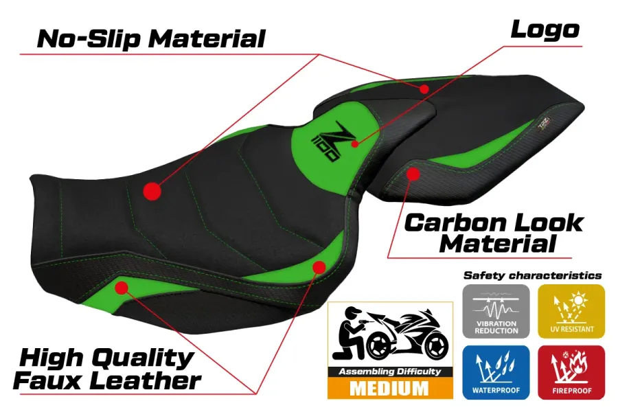 Funda de asiento compatible - Kawasaki Z 1100 2026 - mod Sagat Ultragrip