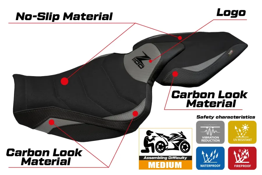 Housse de selle compatible - Kawasaki Z 1100 2026 - mod Sagat Ultragrip