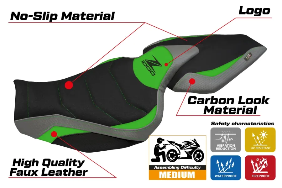Funda de asiento compatible - Kawasaki Z 1000 2014 - 2021 - mod Hedemora 1 Ultragrip