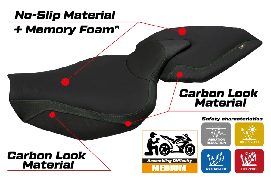 Housse de selle compatible Kawasaki Z 1000 (14-20) modèle Ellos 1 comfort system