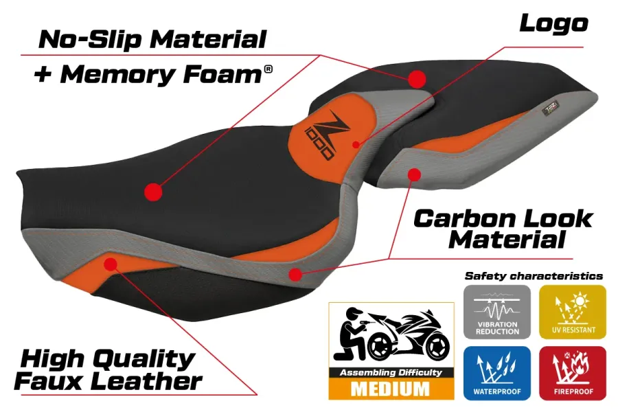 Seat cover compatible - Kawasaki Z 1000 2014 - 2021 - mod Ellos 1 Comfort System