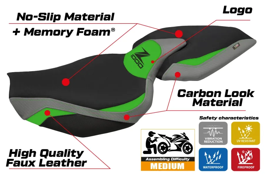 Housse de selle compatible - Kawasaki Z 1000 2014 - 2021 - mod Ellos 1 Comfort System