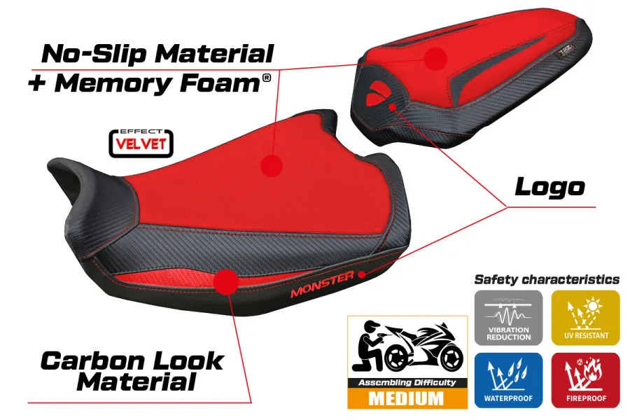 Funda de asiento compatible Ducati Monster 937 (21-23) modelo Linosa Velvet Comfort System