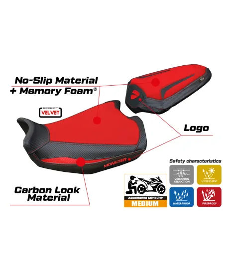Housse de selle compatible Ducati Monster 937 (21-23) modèle Linosa Velvet Comfort System