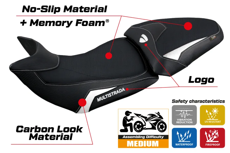 Housse de selle compatible Ducati Multistrada 1200/1260 (15-20) modèle Jazan comfort system