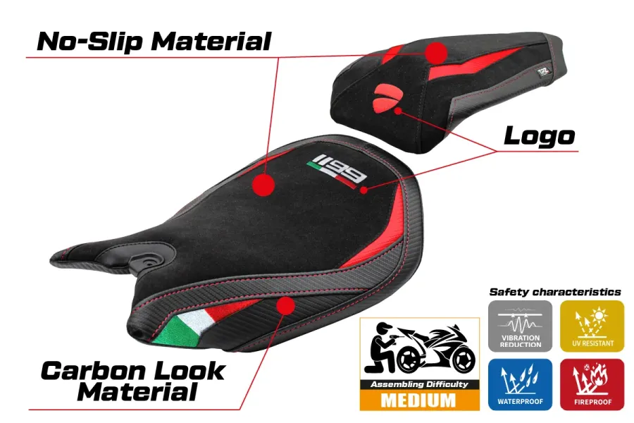 Housse de selle compatible - Ducati Panigale 1199 2011-2015 - mod Pesaro Velvet