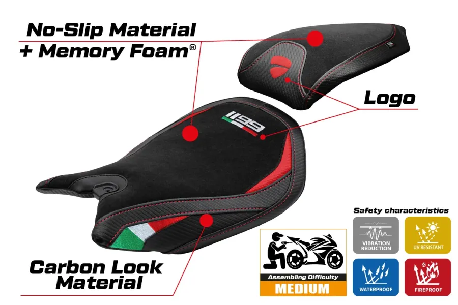 Rivestimento sella compatibile - Ducati Panigale 1199 2011-2015 - mod Pesaro Velvet Comfort System