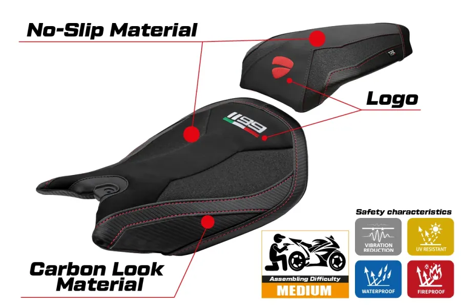 Housse de selle compatible - Ducati Panigale 1199 2011-2015 - mod Pesaro Velvet Ultragrip