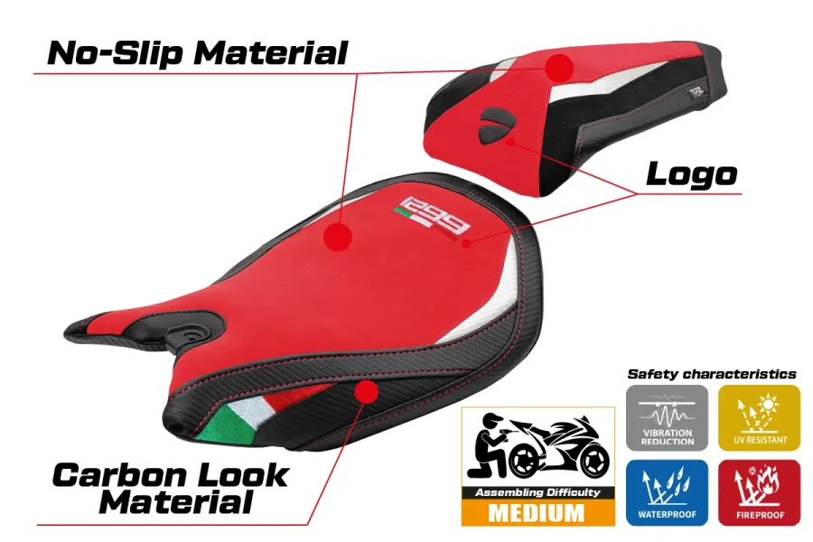 Funda de asiento compatible - Ducati Panigale 1299 2015-2018 - mod Dervio Velvet