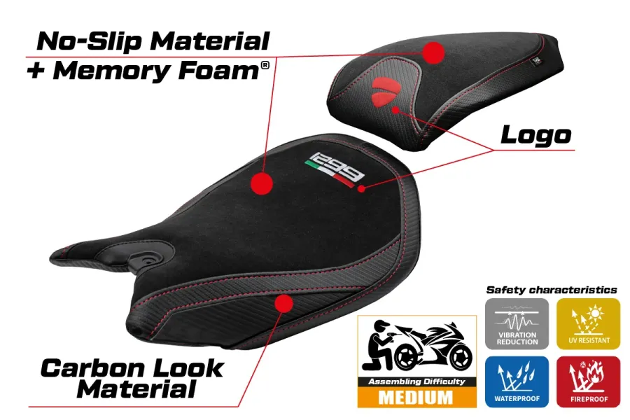 Seat cover compatible - Ducati Panigale 1299 2015-2018 - mod Dervio Velvet Comfort System